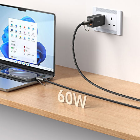 MCDODO CA-6830 ÇOK İŞLEVLİ ÇAPRAZ BOYUN ASKILI KABLOSU 1.2 M 60 W TYPE-C TO TYPE-C SİYAH