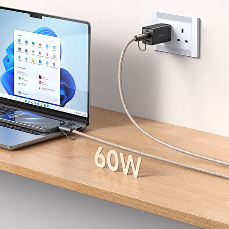 MCDODO CA-6831 ÇOK İŞLEVLİ ÇAPRAZ BOYUN ASKILI KABLOSU 1.2 M 60 W TYPE-C TO TYPE-C HAKİ