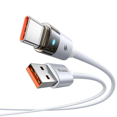 MCDODO CA-6892 USB-A - TYPE-C ŞEFFAF KABLO ŞARJ IŞIĞI İLE BEYAZ
