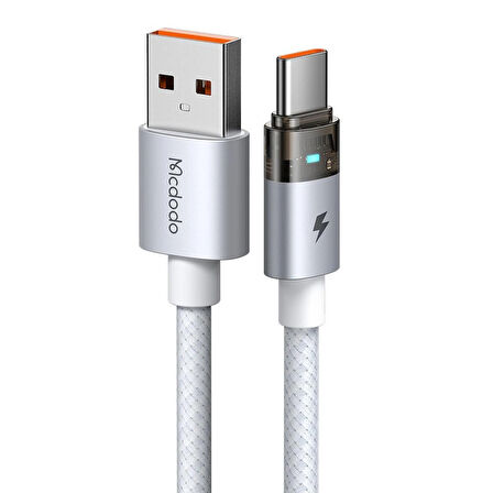 MCDODO CA-6892 USB-A - TYPE-C ŞEFFAF KABLO ŞARJ IŞIĞI İLE BEYAZ