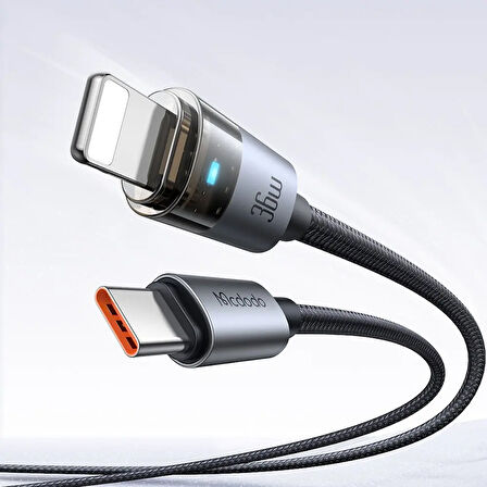 MCDODO CA-6940 TYPE-C TO LİGHTNİNG 36W 1.2m Şeffaf Kablo Şarj Işıklı