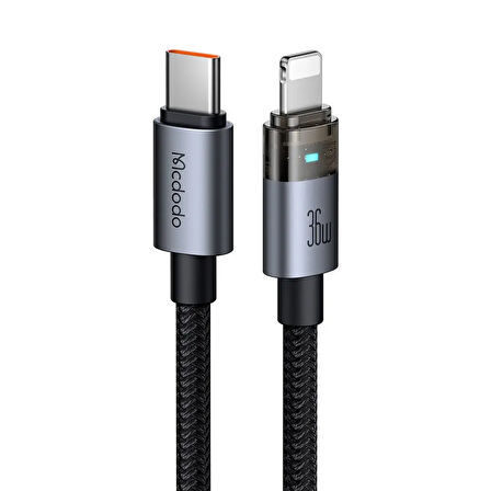 MCDODO CA-6940 TYPE-C TO LİGHTNİNG 36W 1.2m Şeffaf Kablo Şarj Işıklı