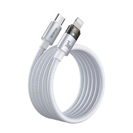 MCDODO CA-6942 TYPE-C LIGHTNİNG 36W ŞEFFAF KABLO ŞARJ IŞIĞI İLE BEYAZ