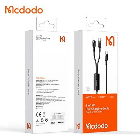 Mcdodo 2in1 100W Typec TypeC Data-Şarj Kablo 1.2M Siyah CA-7470