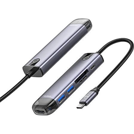 Mcdodo Hu-7740 6 In 1 Type C Hdmı+Usb-3.0 Pd 100W Macbook Çevirici Çoklayıcı Adaptör-Gri