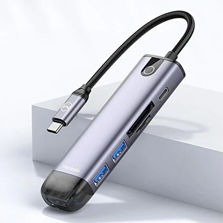 Mcdodo Hu-7740 6 In 1 Type C Hdmı+Usb-3.0 Pd 100W Macbook Çevirici Çoklayıcı Adaptör-Gri