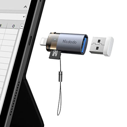 OT-7850 2'si 1 arada USB-A To  Lightning+ SD kart  aktarım Dönüştürücü