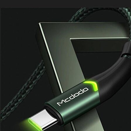 Mcdodo CA-7961 Typec Led Işıklı Hızlı Data Şarj Kablo 3A 1Mt-Yeşil