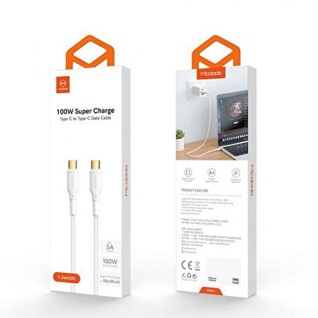 Mcdodo 100W TypeC TypeC Macbook Hızlı Şarj Kablosu 5A CA-8350 Beyaz