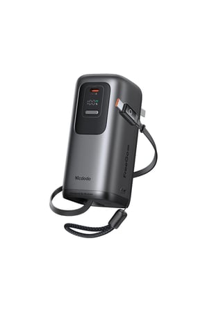 Mcdodo MC-8501 FreeGo 45W 3'ü 1 Arada 10000mAh Dahili Geri Çekilebilir Type-C Kablo, AC Prize Takılabilir Şarj Adaptörlü Powerbank Siyah(Universial Priz Uçları)