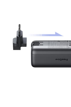 Mcdodo MC-8501 FreeGo 45W 3'ü 1 Arada 10000mAh Dahili Geri Çekilebilir Type-C Kablo, AC Prize Takılabilir Şarj Adaptörlü Powerbank Siyah(Universial Priz Uçları)