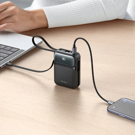 Mcdodo MC-9930 20000mAh 45W PD Hızlı Şarj Dahili Kablolu Powerbank Siyah