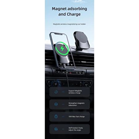 Mcdodo 15W iphone Magsafe Araç Kablosuz Şarj ve Tutucu CH-7071