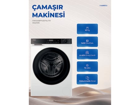 haier hw100bp14357eutr 10 kg wi-fi bağlantılı 1400 devir çamaşır makinesi