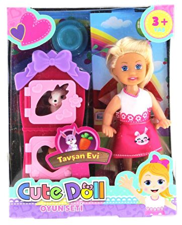 Cute Doll Mini Bebek Tavşanlı ve İki Katlı Kulübe Oyun Seti
