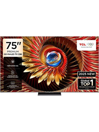 TCL 75C8K 75'' 189 Ekran Uydu Alıcılı 4K Ultra HD Google QD MiniLED TV