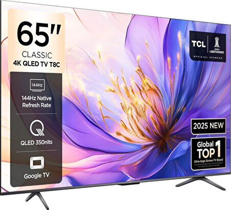 TCL 65T8C 65 İnç QLED 4K Google TV – 144Hz Yenileme Hızı, HDR10+ & Dolby Vision IQ Destekli Akıllı Televizyon