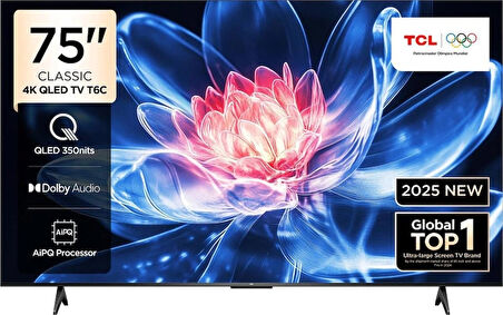 TCL 75T6C 75 İnç 4K QLED Google TV – HDR10+ & Dolby Vision Destekli, AIPQ İşlemcili, Akıllı TV