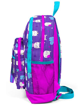Coral High Kids Mor Pembe Kedi Desenli Dört Bölmeli USBli Okul Sırt Çantası 23264