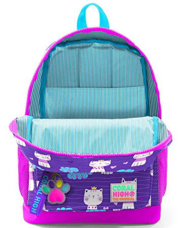 Coral High Kids Mor Pembe Kedi Desenli Dört Bölmeli USBli Okul Sırt Çantası 23264