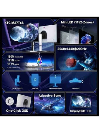 KTC M27T6S 27" 1Ms 200Hz 2K QHD HDR1000 QD-Mini LED IPS Gaming Monitör