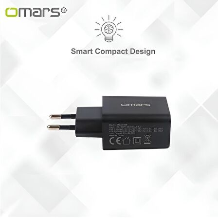 Omars Type-C 18 Watt Hızlı Şarj Aleti Siyah