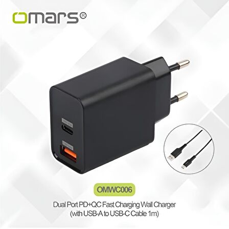 Omars Type-C 18 Watt Hızlı Şarj Aleti Siyah