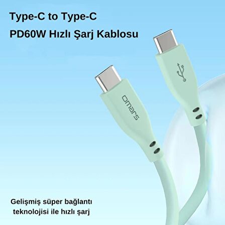 Omars Type-C to Type-C Silikon PD Hızlı Şarj Kablosu Yeşil
