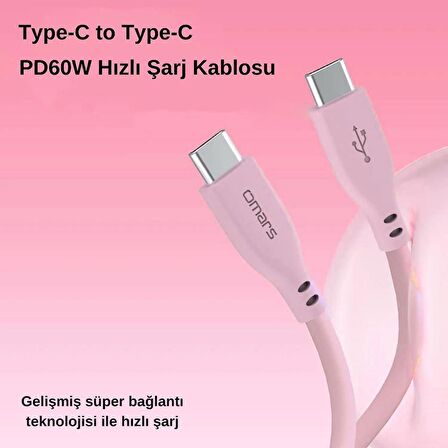 Omars Type-C to Type-C Silikon PD Hızlı Şarj Kablosu Pembe