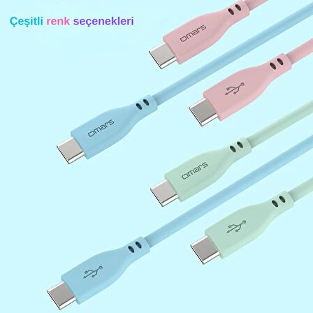 Omars Type-C to Type-C Silikon PD Hızlı Şarj Kablosu Mavi