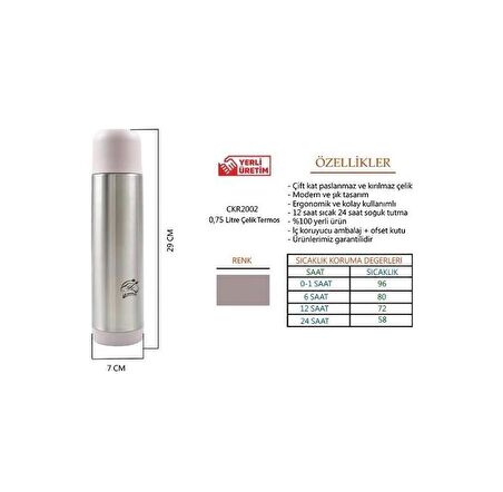 Cooker 0,75 Lt Paslanmaz Çelik Çift Katlı Termos Pudra