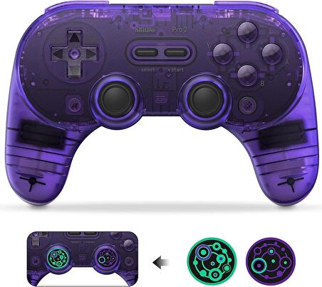 8Bitdo Pro 2 Bluetooth Controller Nintendo Switch Kablosuz Oyun Kolu , PC, MacOS, Android, Steam & Raspberry Pi Transparan Mor