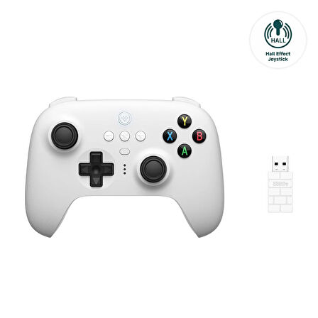 8Bitdo Ultimate Hall Effect 2.4G Controller ve Şarj Dock - Beyaz Windows, Android PC Ipad Uyumlu