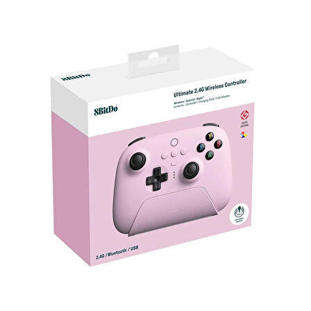 8Bitdo Ultimate Hall Effect 2.4G Controller ve Şarj Dock - Pastel Pink Windows, Android PC Ipad Uyumlu