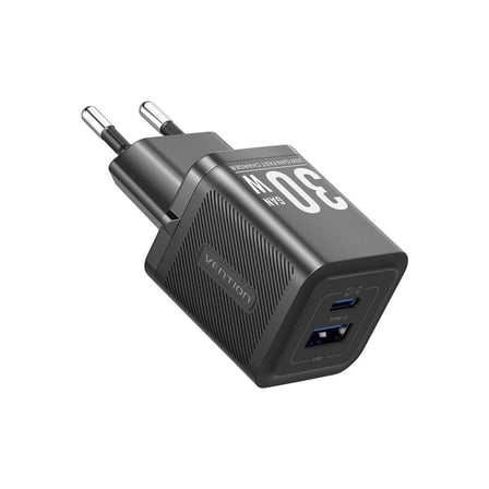 Vention 30W Gan Çift Çıkışlı (1xusb-C 30W + 1xusb-A 30W) Hızlı Şarj Cihazı iPhone Uyumlu - Feq Siyah