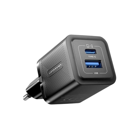 Vention 30W Gan Çift Çıkışlı (1xusb-C 30W + 1xusb-A 30W) Hızlı Şarj Cihazı iPhone Uyumlu - Feq Siyah