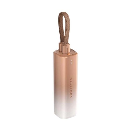 Vention 5000mAh 20W Mini Powerbank USB-C ve Lightning Çıkışlı Dahili Askı Kablolu Altın Kahverengi - FHW
