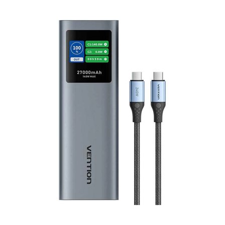 Vention Powerhive Serisi 27000mAh 140W Powerbank LED Ekranlı 3 Çıkışlı (2xUSB-C + 1xUSB-A) Hızlı Şarjlı Gri - FKE Gri