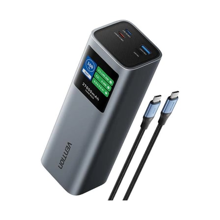Vention Powerhive Serisi 27000mAh 140W Powerbank LED Ekranlı 3 Çıkışlı (2xUSB-C + 1xUSB-A) Hızlı Şarjlı Gri - FKE Gri