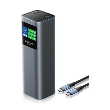 Vention Powerhive Serisi 27000mAh 140W Powerbank LED Ekranlı 3 Çıkışlı (2xUSB-C + 1xUSB-A) Hızlı Şarjlı Gri - FKE Gri