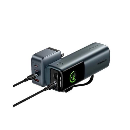 Vention Powerhive Serisi 27000mAh 200W Powerbank TFT Renkli Ekranlı, Hızlı Şarjlı ve Dahili Kablolu - FKG Siyah