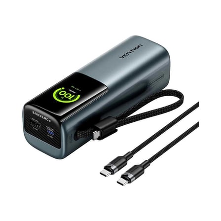 Vention Powerhive Serisi 27000mAh 200W Powerbank TFT Renkli Ekranlı, Hızlı Şarjlı ve Dahili Kablolu - FKG Siyah
