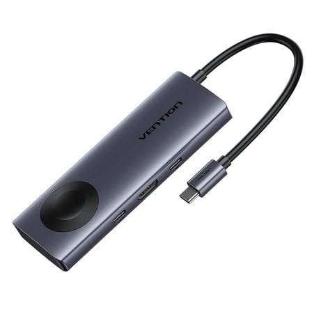 Vention Akıllı Saat ve Kulaklık İçin Kablosuz Şarjlı Tip-C Hub Çoklayıcı 6'sı 1 Arada 4K HDMI USB 3,2 Gen 1 Gri 0,11m Kablolu