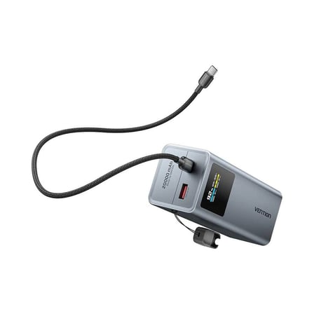Vention Powerhive Serisi 20000mAh 100W Powerbank TFT Ekranlı 3 Çıkışlı (2xUSB-C + 1xUSB-A) Hızlı Şarj ve Askılı Kablo Tasarımlı - FKC Gri