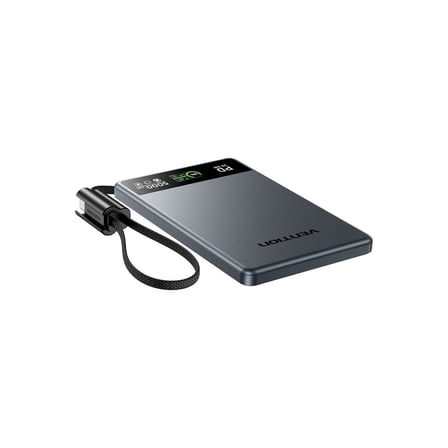 Vention Ultra Slim Serisi 5000MAH 15W Manyetik Kablosuz Tft Ekranlı Taşınabilir Şarj Cihazı Powerbank Gri