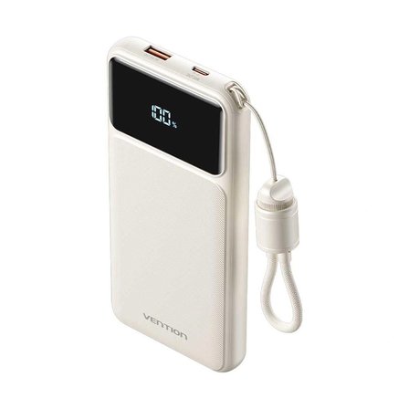 Vention 10000mAh 22.5W Powerbank (USB-C + USB-A) Dahili Askı Kablolu LED Ekranlı Beyaz - N16B-1