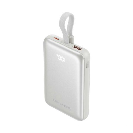 Vention 10000mAh 22,5W Powerbank Manyetik Kablosuz Şarj (USB-C + USB-C/USB-A/Kablosuz) Dahili Askı Kablolu Bej - FKQ