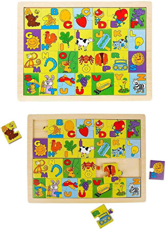 WOODY Ahşap Resimli Alfabe Puzzle Eğitici Ve Zeka Geliştiren Oyuncak