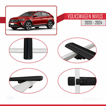 VW Nivus 2020-2024 Arası ile Uyumlu BASIC Model Ara Atkı Tavan Barı Siyah 2 Adet