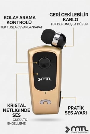 Yaka Klipsli Mono Makaralı Bluetooth Kulaklık Çift Telefon Destekli Mt920